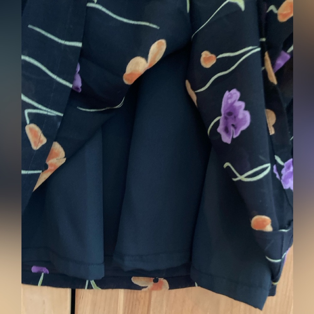 Vintage LT Sport Small Black Maxi Dress Floral Sleeveless Orange Purple Green - Picture 4 of 8